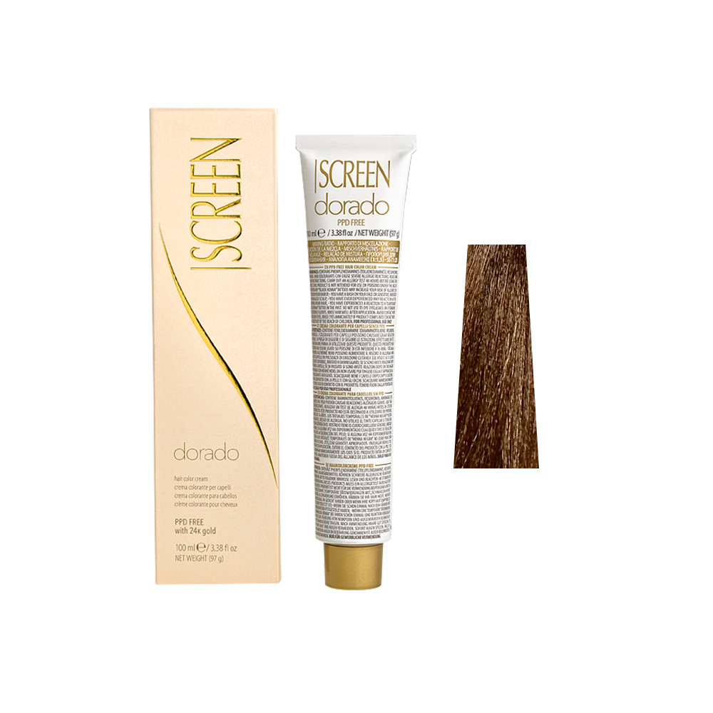 Крем-фарба для волосся перманентна з 24-каратним золотом SCREEN Dorado 6B (6.32) Beige Dark Вlonde, 100 ml - 1